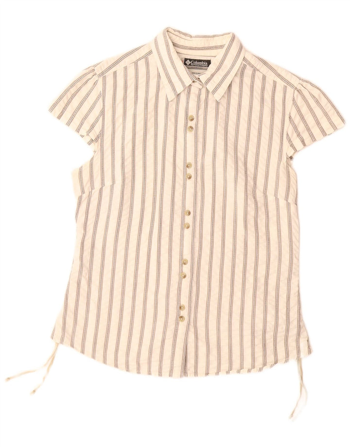 COLUMBIA Camisa de manga corta para mujer UK 44 Grande Algodón a rayas blancas