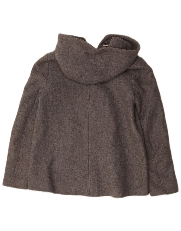 Zara Mujer Chaqueta Suelta Con Capucha UK 6 XS Lana Gris
