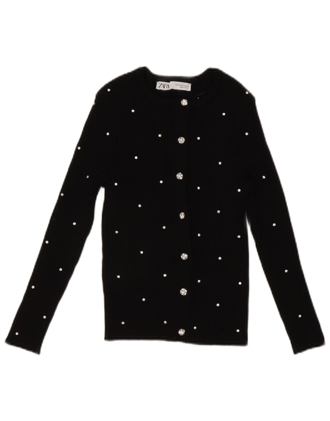 Zara Mujer Crop Top UK 8 Small Nylon Manchado Negro