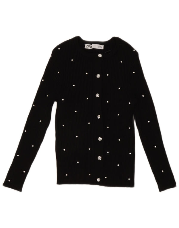Zara Mujer Crop Top UK 8 Small Nylon Manchado Negro