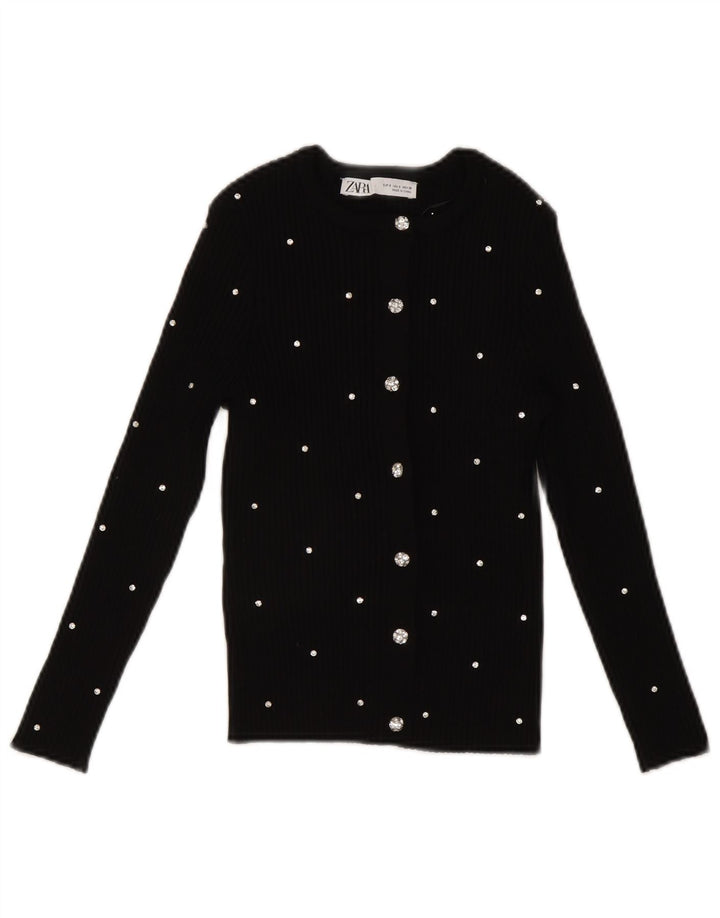 Zara Mujer Crop Top UK 8 Small Nylon Manchado Negro