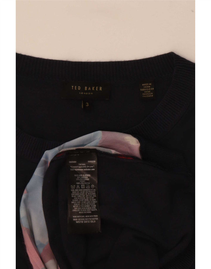 Ted Baker - Jersey para mujer con cuello barco, talla 3, mediano, azul marino, floral