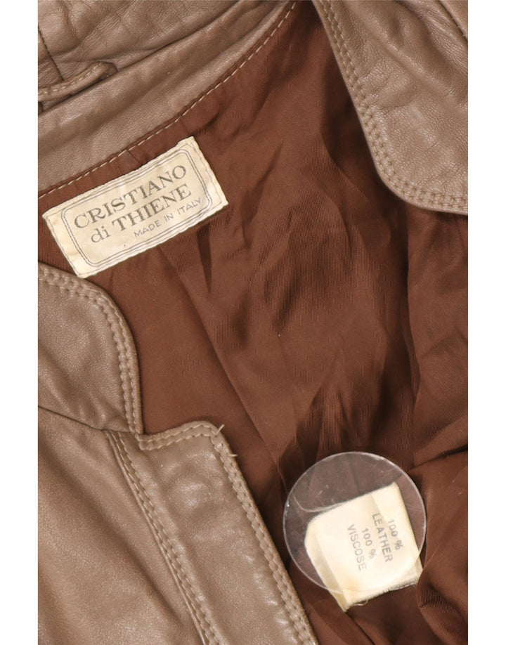 Cristiano Di Thiene Chaqueta de cuero para mujer UK 44 Cuero marrón medio