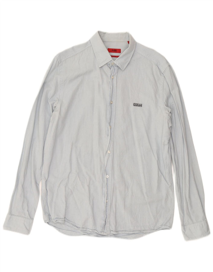 Camisas HUGO BOSS Hombre | Camisa de corte recto de algodón azul medio