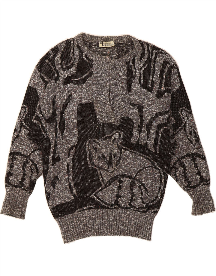 VINTAGE Womens Oversized Boat Neck Jumper Sweater EU 36 Small Grey Vintage Vintage and Second-Hand Vintage from Messina Hembry 