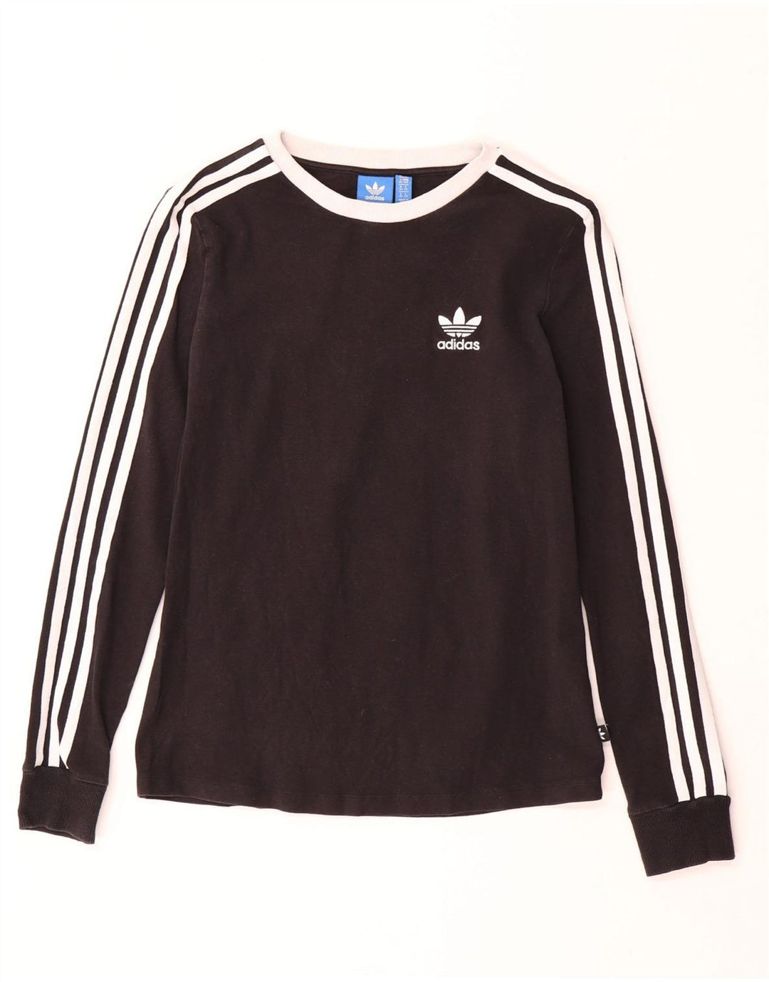 ADIDAS Mujer Top Manga Larga UK 10 Pequeño Algodón Negro