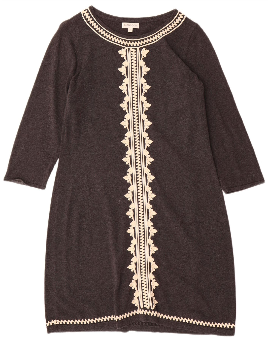 MONSOON Vestido tipo jersey de manga 3/4 para mujer UK 42 Algodón gris medio