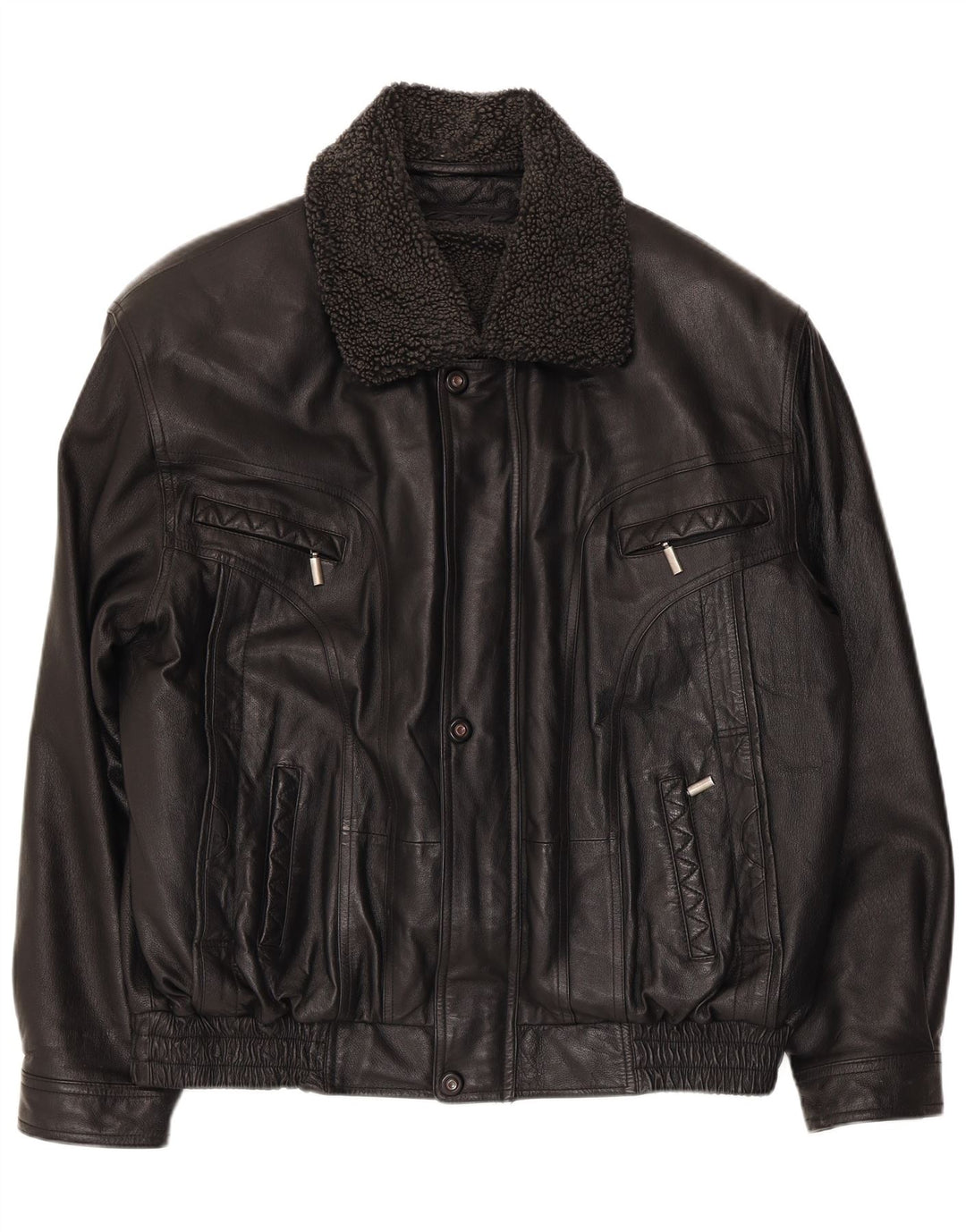 Vintage hombres chaqueta bomber de cuero sintético Reino Unido 40 poliéster negro grande