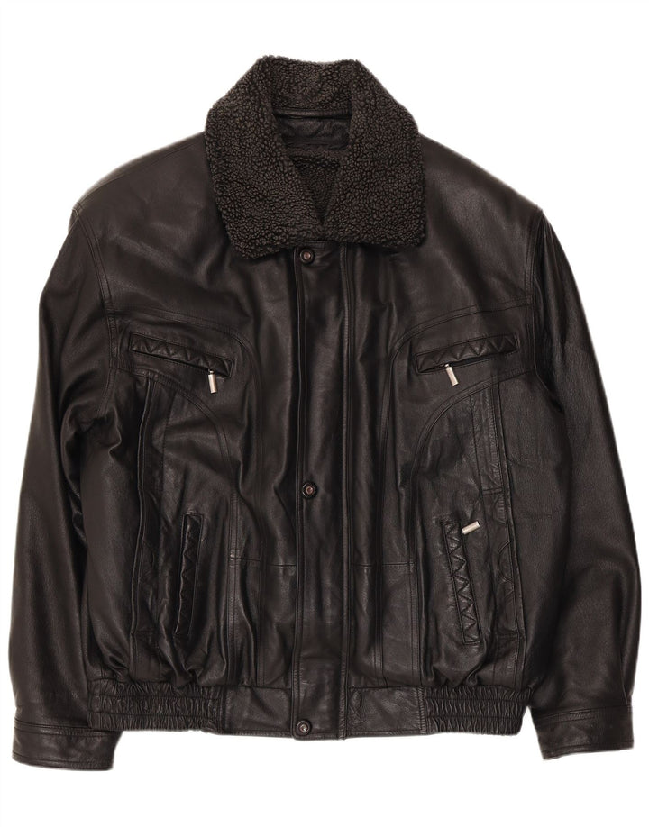 Vintage hombres chaqueta bomber de cuero sintético Reino Unido 40 poliéster negro grande