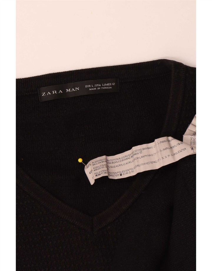 Zara Hombre Jersey Con Cuello En V Jersey Grande Algodón Negro