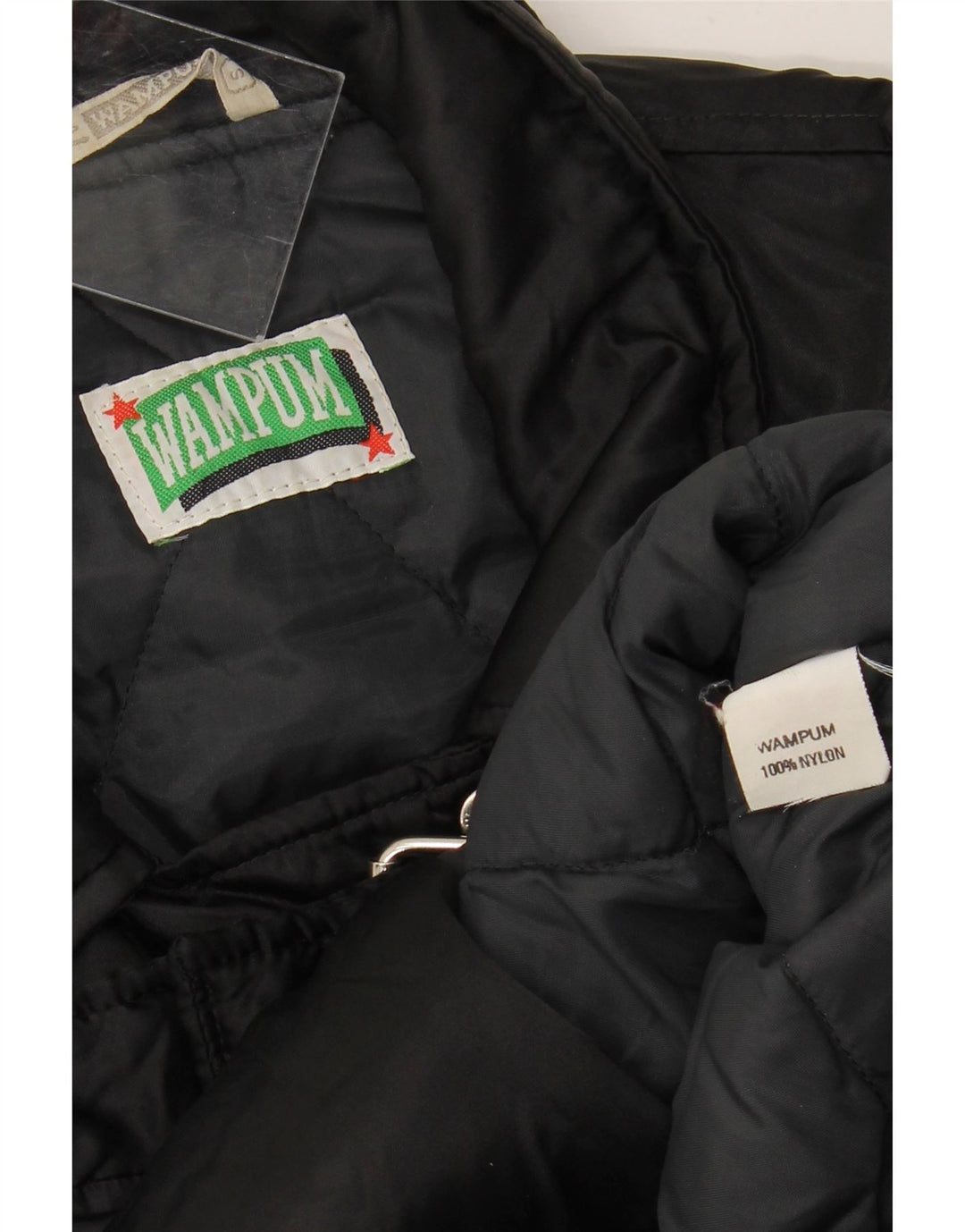 WAMPUM Chaqueta motera extragrande para mujer UK 10 Small Black Nylon