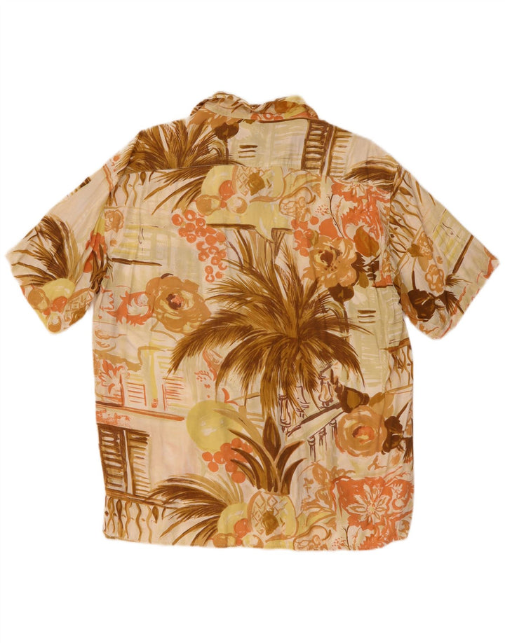 CIAO Camisa de Manga Corta para Hombre Beige Medio Floral