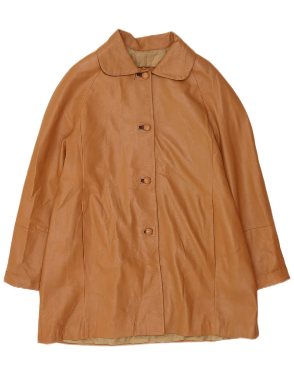 Vintage mujer cuero abrigo Reino Unido 16 cuero marrón grande