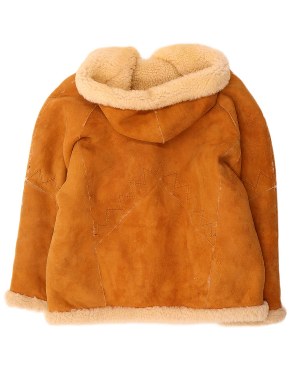 Vintage mujer con capucha chaqueta de piel de gran tamaño UE 40 marrón medio