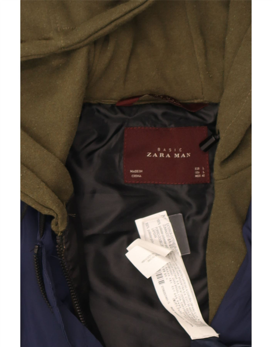 Zara Mens Chaqueta Bomber Con Capucha UK 40 Grande Azul Marino Colorblock Poliéster