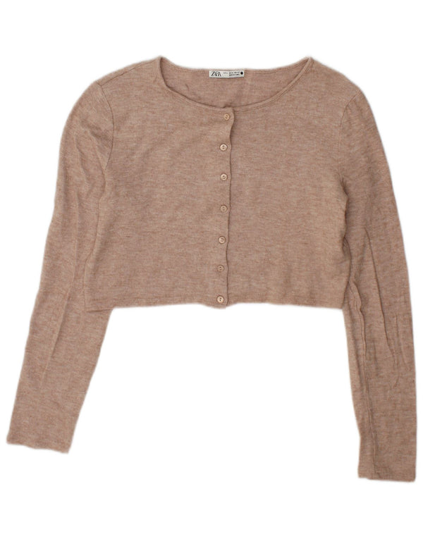Zara Mujer Crop Cardigan Suéter UK 44 Medio Beige Viscosa