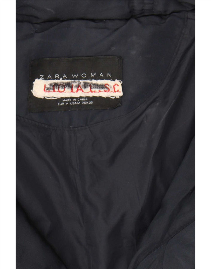 Zara Mujer Chaqueta Acolchada UK 12 Medium Azul Marino