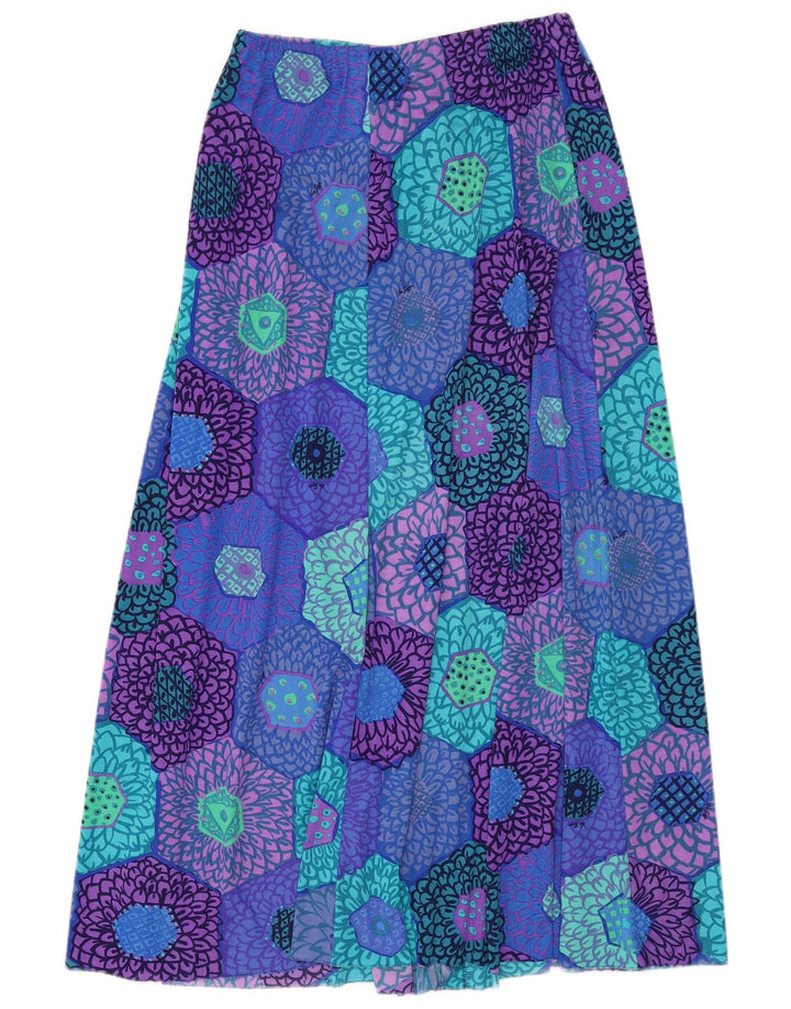 Vintage mujer Maxi falda W34 grande azul floral