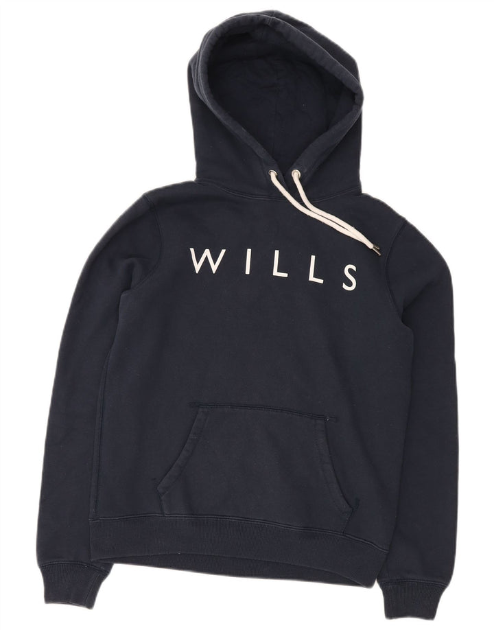 JACK WILLS Jersey con capucha de gran tamaño con gráfico para mujer UK 10 Small Azul marino