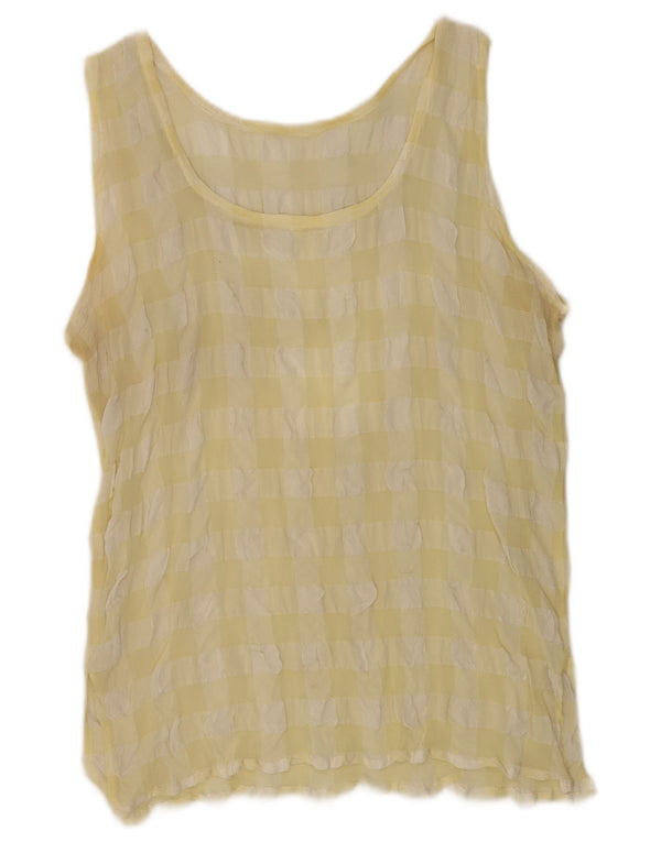 Vintage mujer blusa sin mangas Top UK 14 Medium Yellow Gingham