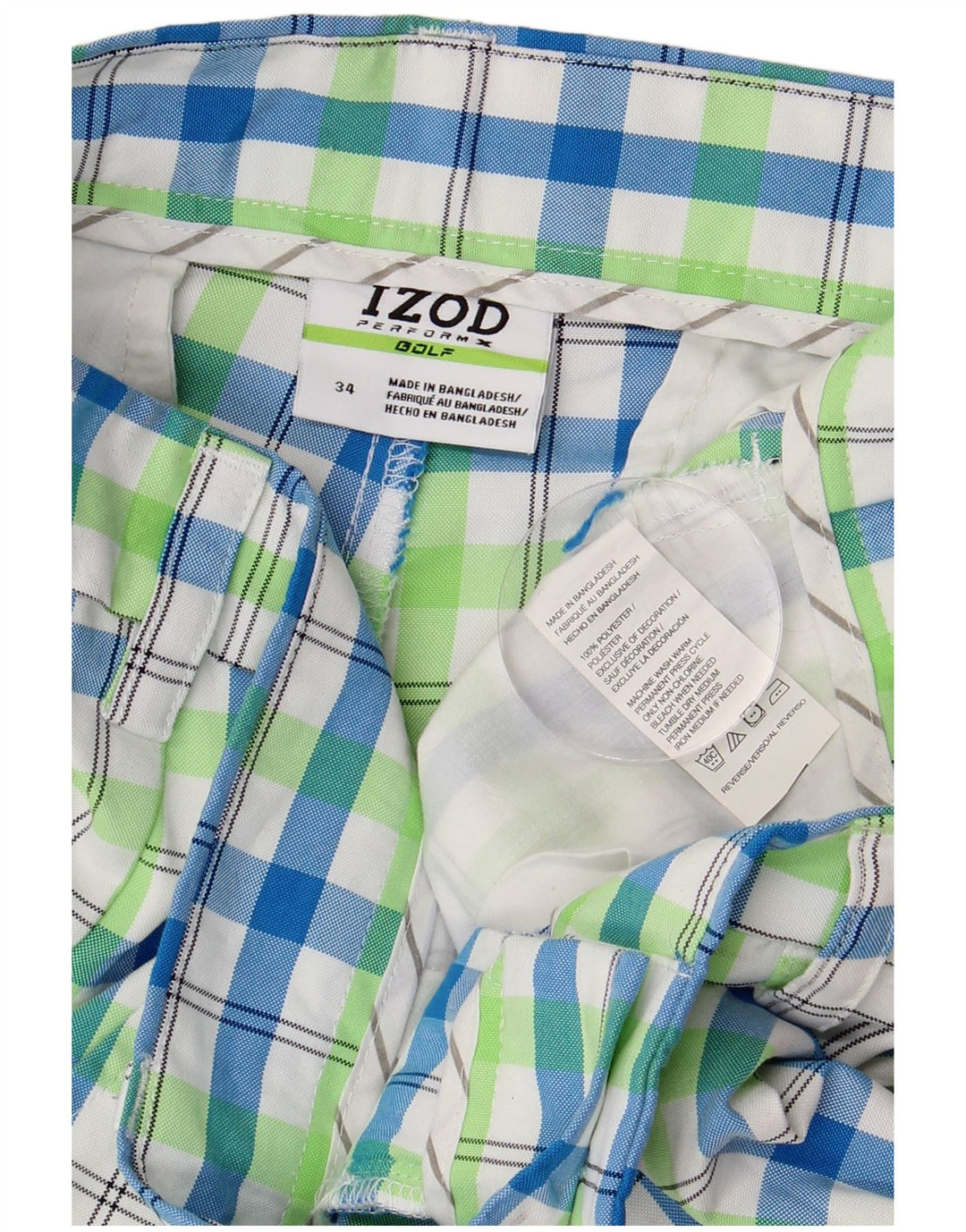 IZOD Pantalones cortos chinos de golf para hombre W34 Poliéster a cuadros multicolores grandes