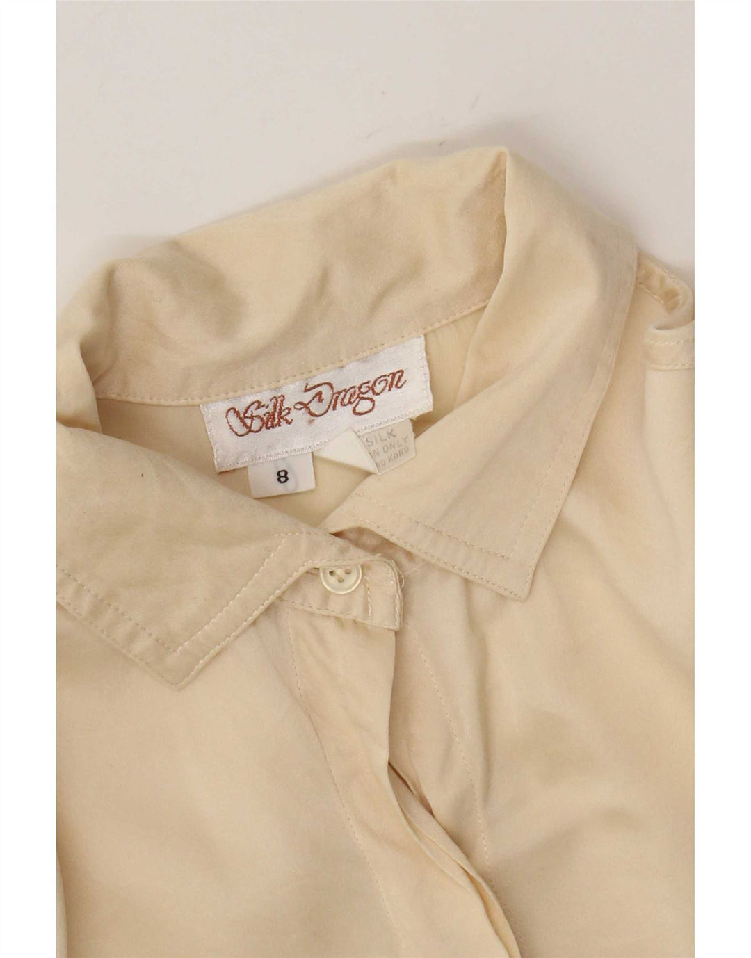 Vintage mujer camisa de gran tamaño Reino Unido 8 pequeña seda beige
