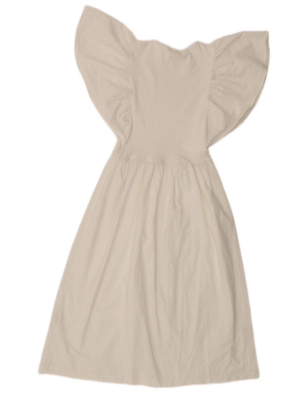 Zara Mujer Vestido Acampanado Batwing UK 8 Pequeño Poliéster Blanco Roto