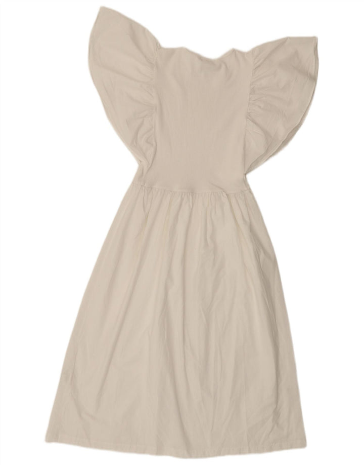 Zara Mujer Vestido Acampanado Batwing UK 8 Pequeño Poliéster Blanco Roto