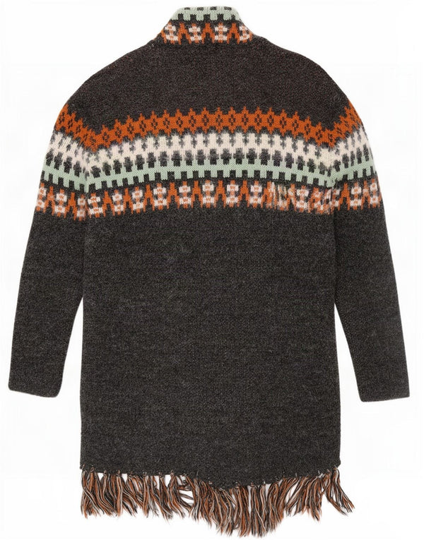 Vintage mujer longline cardigan suéter Reino Unido 14 gris medio geométrico