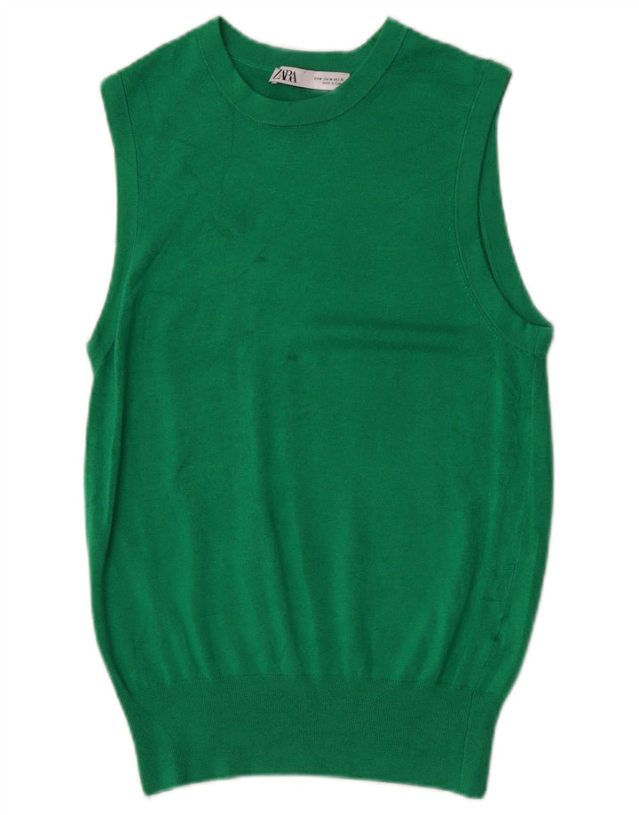 Zara Mujer Chaleco Tank Top UK 12 Viscosa Verde Medio