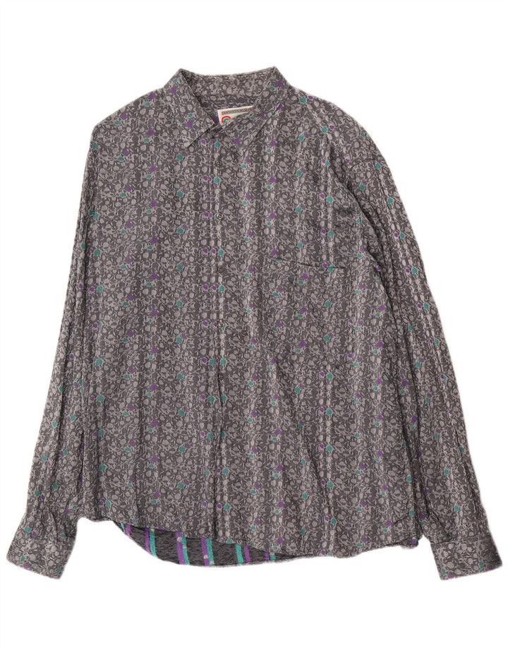 Camisa vintage para hombre de algodón floral gris grande