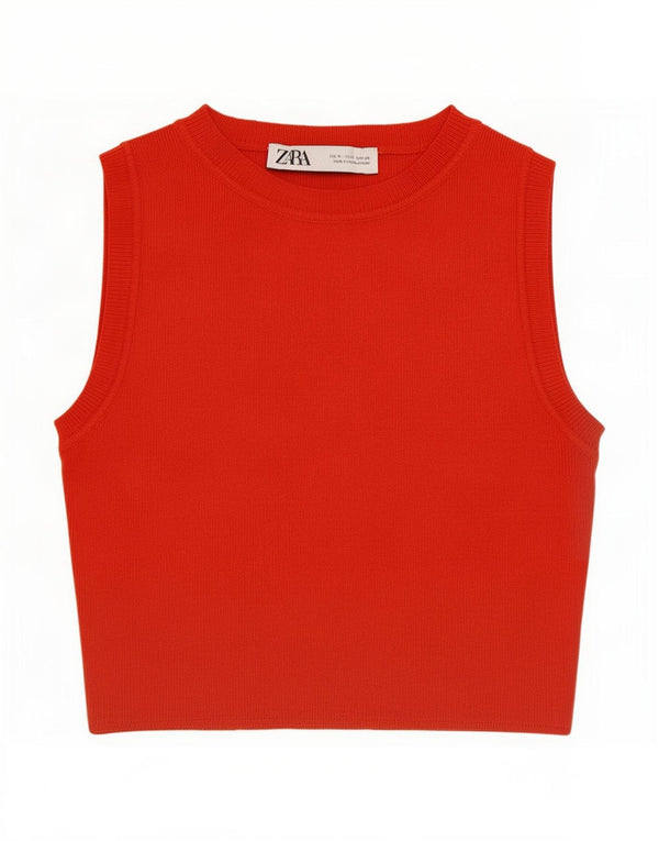 Zara Mujer Chaleco Top UK 8 Small Viscosa Roja