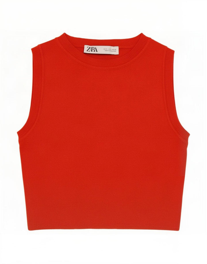 Zara Mujer Chaleco Top UK 8 Small Viscosa Roja