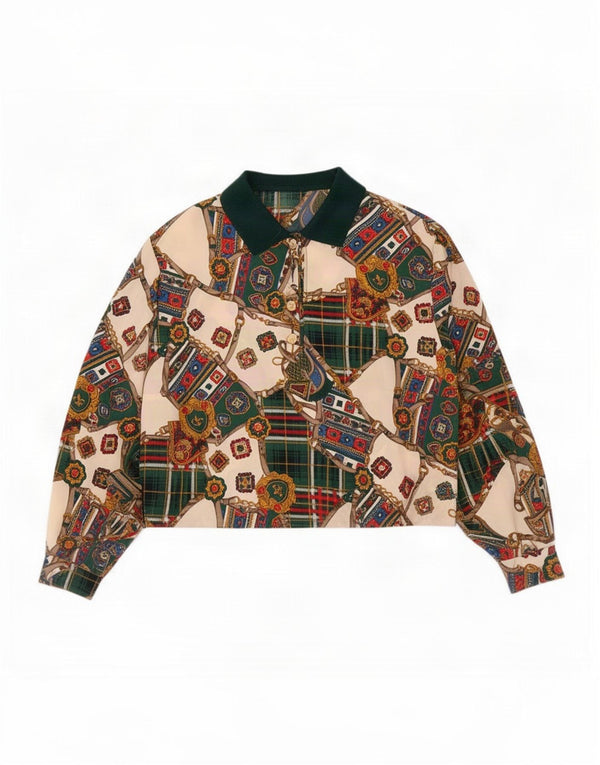 Vintage mujer pullover camisa blusa Reino Unido 16 grande multicolor floral