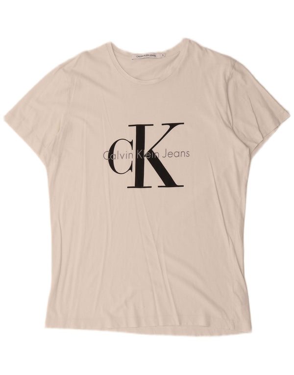 Calvin Klein Jeans Camiseta gráfica para hombre Top XL Algodón blanco