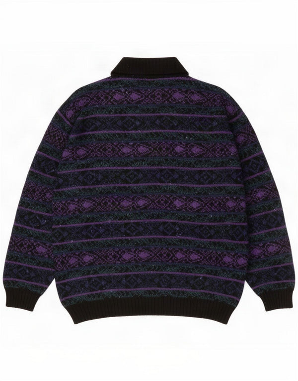 Jersey vintage con cuello tipo polo para hombre, suéter grande de lana Fair Isle multicolor