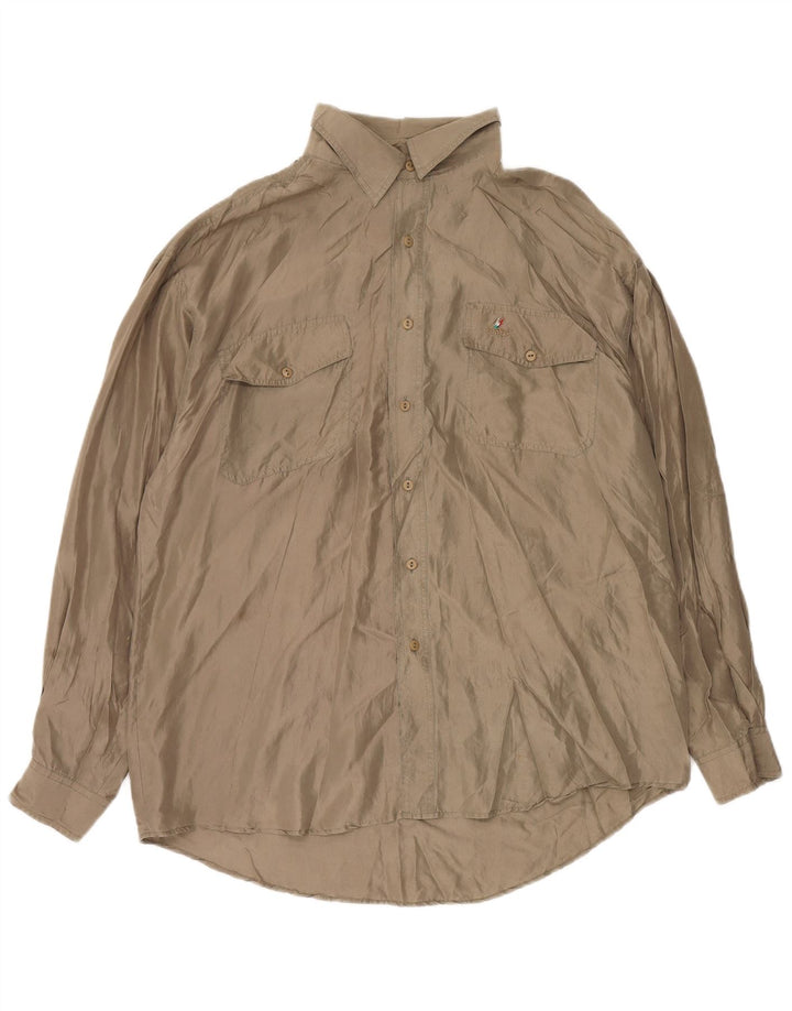 Camisa VINTAGE Hombre XL Seda Marrón