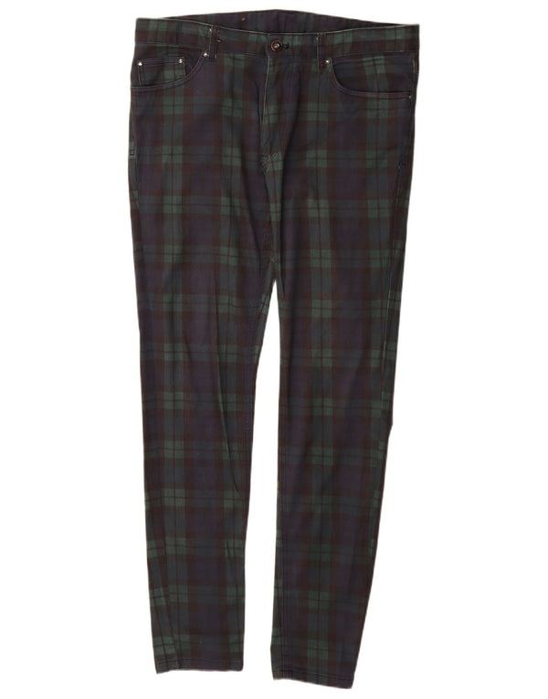 Zara Mens Slim Casual Pantalones EU 44 Large W34 L32 Azul Marino Cuadros Algodón