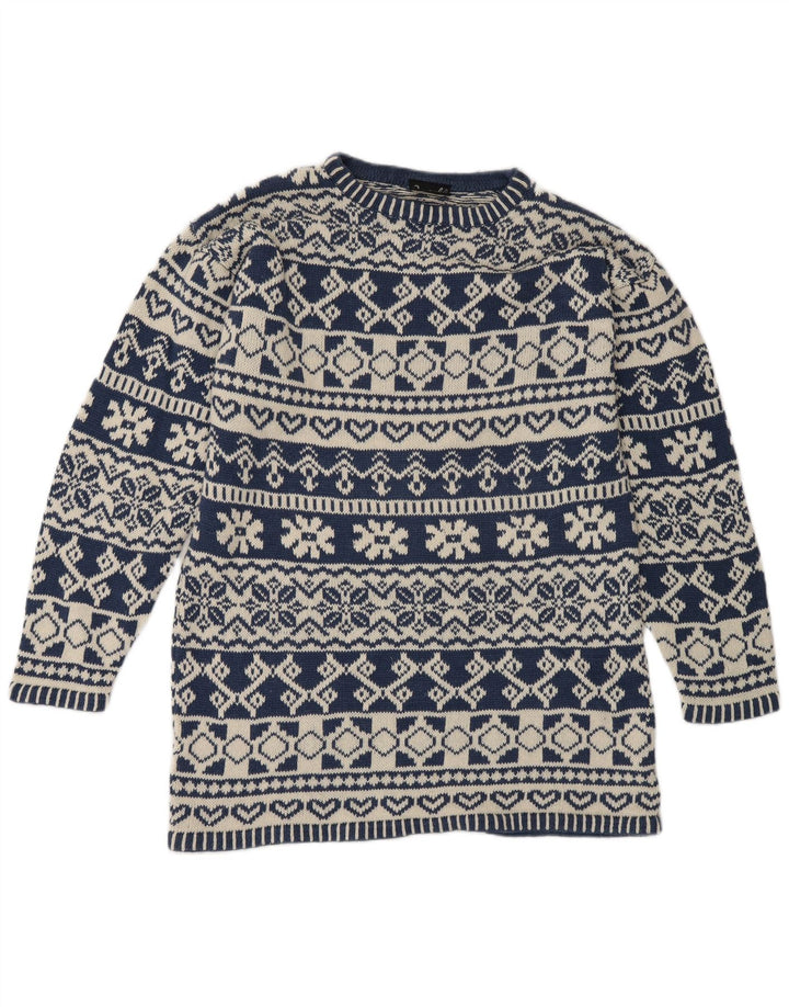 Impuls Suéter De Cuello Redondo Para Hombre Pequeño Azul Fair Isle Ramie