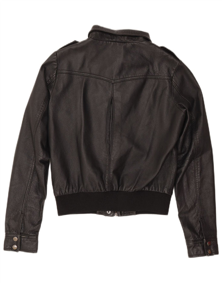 H&M Chaqueta corta de cuero para mujer EU 38 Cuero negro mediano