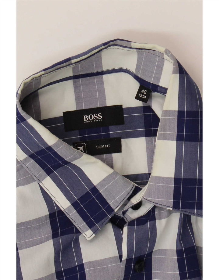 Hugo Boss Camisa Slim Fit para hombre Talla 40 15 3/4 Cuadro azul mediano