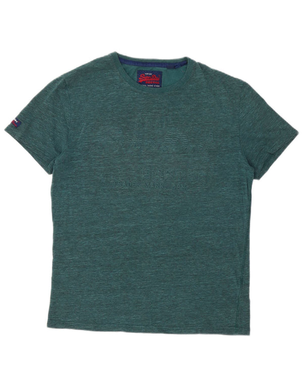 Superdry Camiseta con gráfico de hombre, talla grande, de algodón moteado en verde