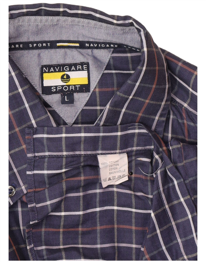 Navigare Camisa Hombre Grande Azul Marino Cuadros Algodón
