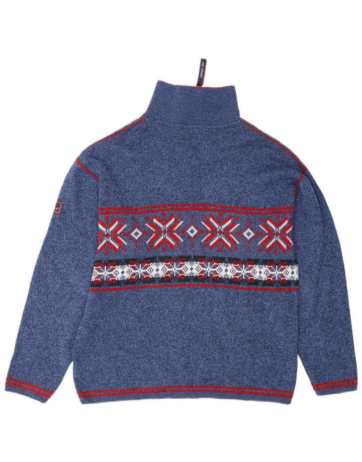 Angelo Litrico Suéter tipo jersey con cuello y cremallera para hombre azul medio Fair Isle