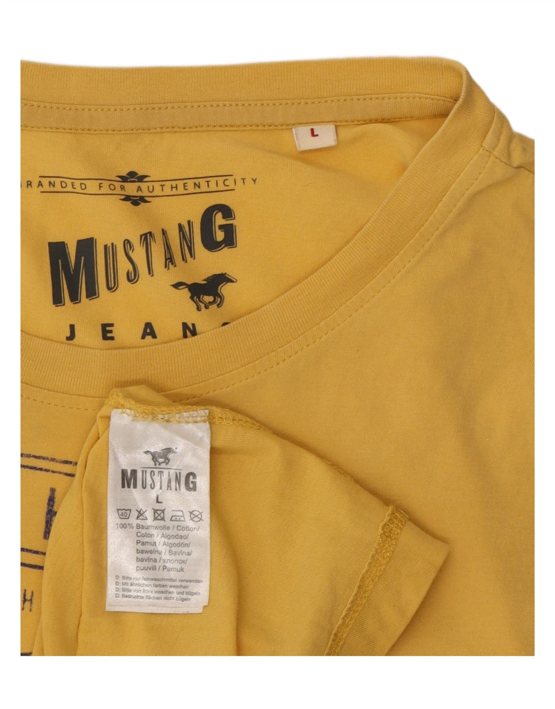 MUSTANG Mens Graphic T-Shirt Top Large Yellow Cotton