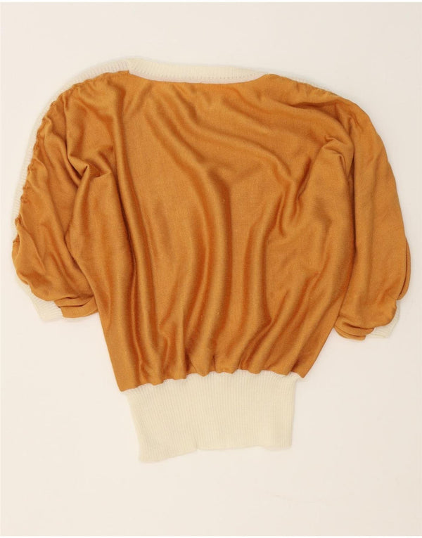 Vintage mujer 3/4 manga barco cuello jersey suéter Reino Unido 18 XL marrón