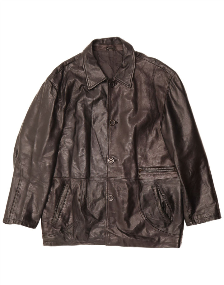 Chaqueta de cuero vintage para hombre IT 52 XL cuero negro