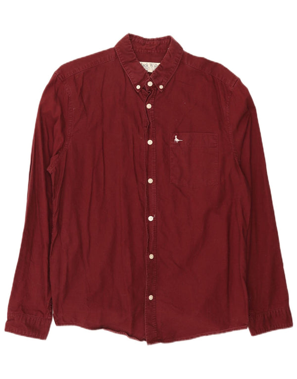 Jack Wills Mens Slim Fit Shirt Medium Burgundy Cotton