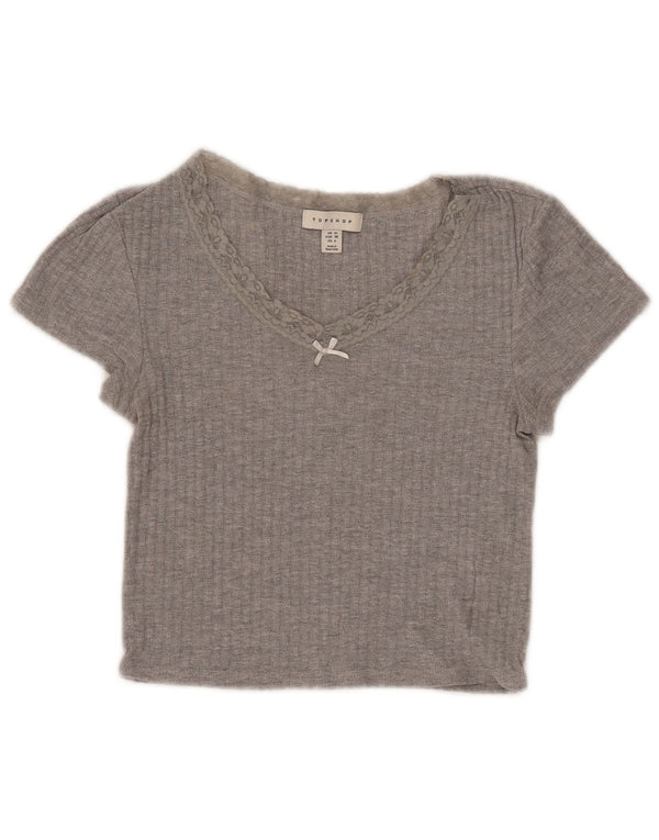 Topshop Camiseta corta para mujer Top UK 10 Small Grey Cotton