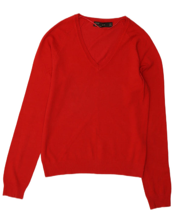 Zara - Jersey con cuello en V para mujer, talla 40, talla pequeña, algodón rojo